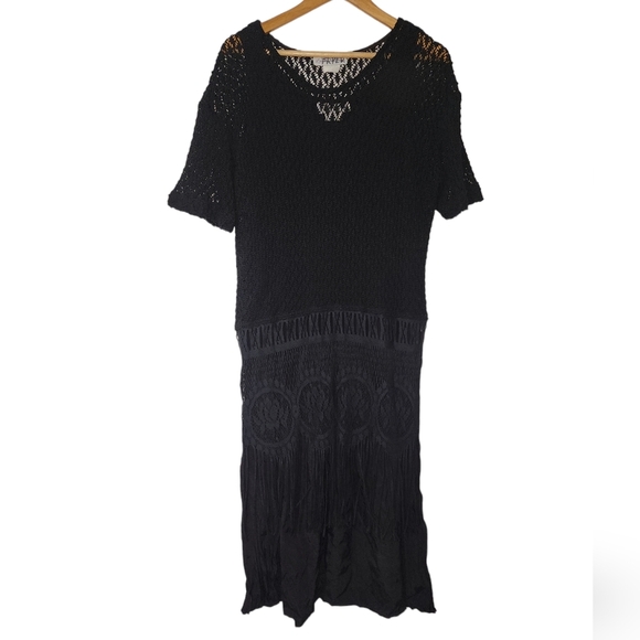 Vintage black crochet fringe dress - Picture 1 of 12